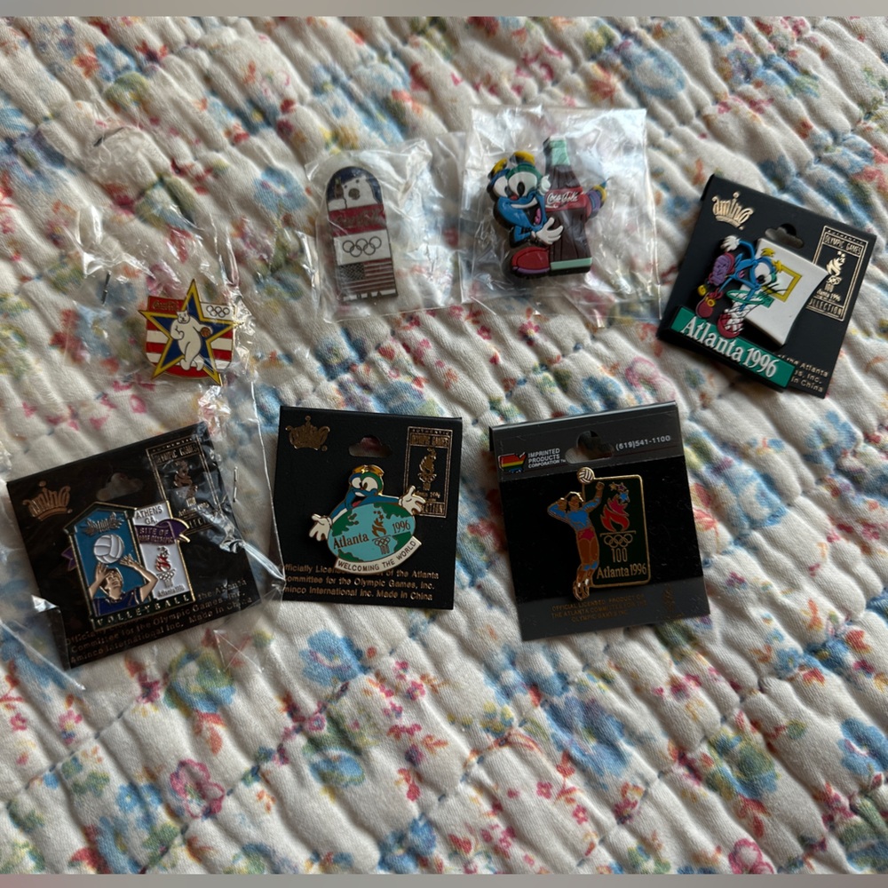 1996 Atlanta OLYMPICS Collectible Pins - set of 7 pins - coca-cola polar bear
